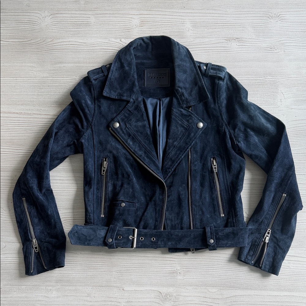 Blank NYC Suede Moto Jacket - Navy Blue